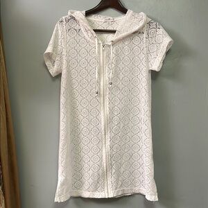 White Crochet Swim Coverup with Hood